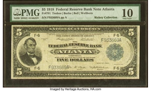 image for: Fr. 791 $5 1918 Federal Reserve Bank Note PMG Very Good 10....