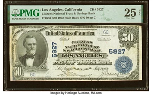 image for: Los Angeles, CA - $50 1902 Plain Back Fr. 683 Citizens National Trust & Savings Bank Ch. # 5927 PMG Very Fine 25 Net....