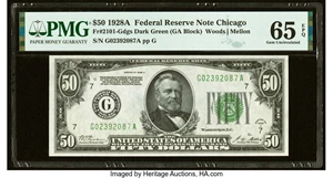 image for: Fr. 2101-G $50 1928A Federal Reserve Note. PMG Gem Uncirculated 65 EPQ....