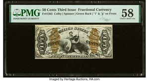 image for: Fr. 1363 50¢ Third Issue Justice PMG Choice About Unc 58....