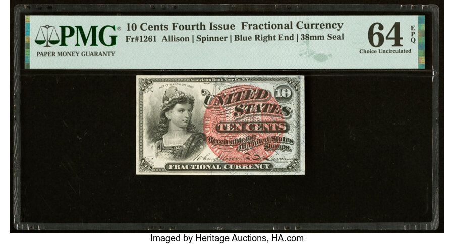 image for: Fr. 1261 10¢ Fourth Issue PMG Choice Uncirculated 64 EPQ....