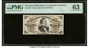 image for: Fr. 1291 25¢ Third Issue PMG Choice Uncirculated 63....