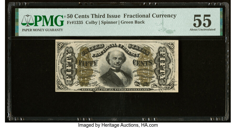 image for: Fr. 1335 50¢ Third Issue Spinner PMG About Uncirculated 55....