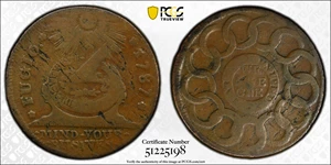 image for: 1787 Fugio Cent. Pointed Rays. Newman 17-S, W-6935. Rarity-3. STATES UNITED, 4 Cinquefoils. Fine-15 (PCGS).