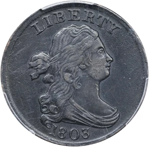 image for: 1803 Draped Bust Half Cent. C-1. Rarity-1. EF-45 (PCGS).