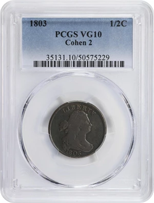 image for: 1803 Draped Bust Half Cent. C-2. Rarity-4. VG-10 (PCGS).