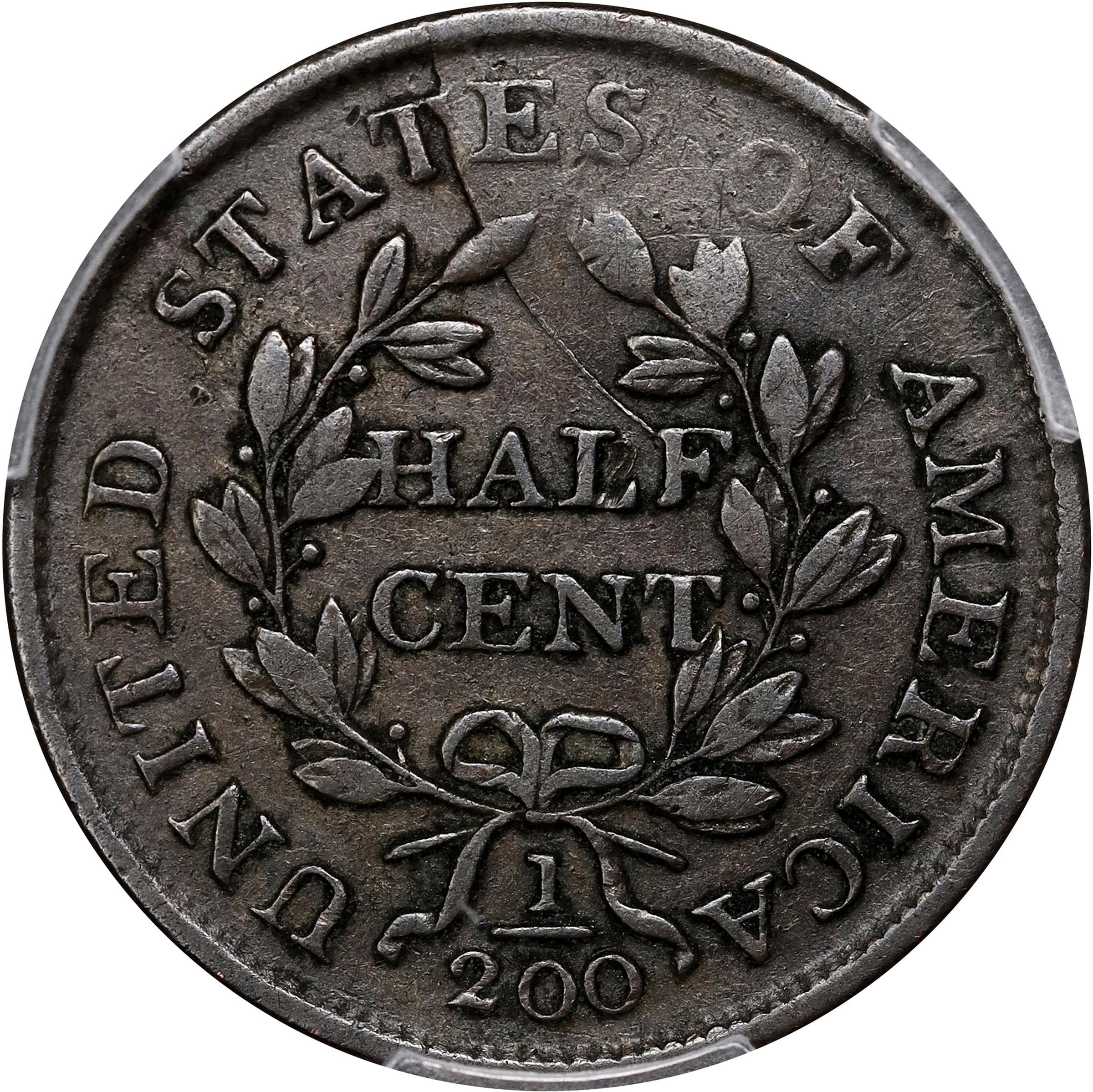 image for: 1804 Draped Bust Half Cent. C-1. Rarity-3. Crosslet 4, Stems to Wreath. VF-35 (PCGS).