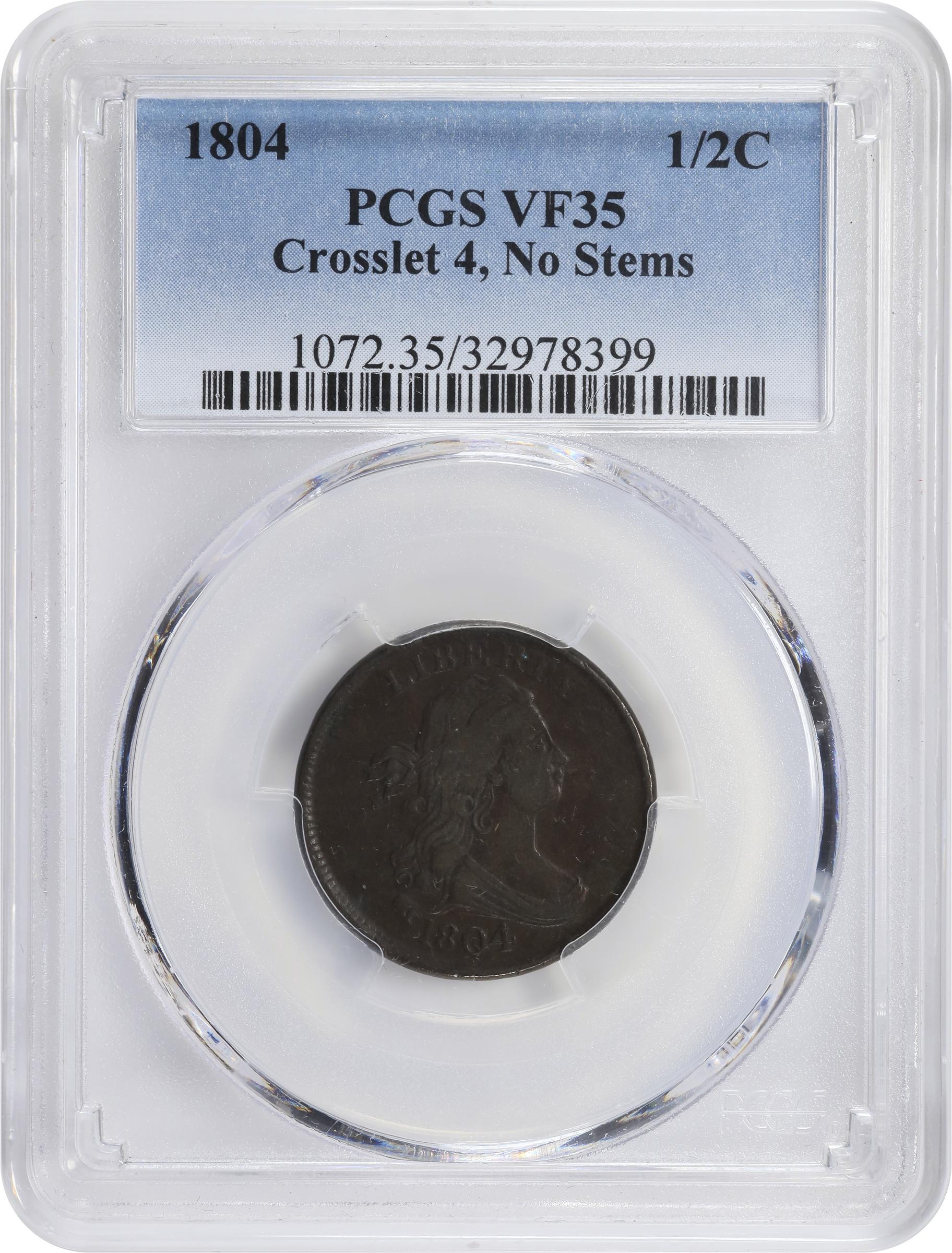 1804 1/2c Crosslet 4, No Stems MS BN G6 BN CAC thumbnail 20
