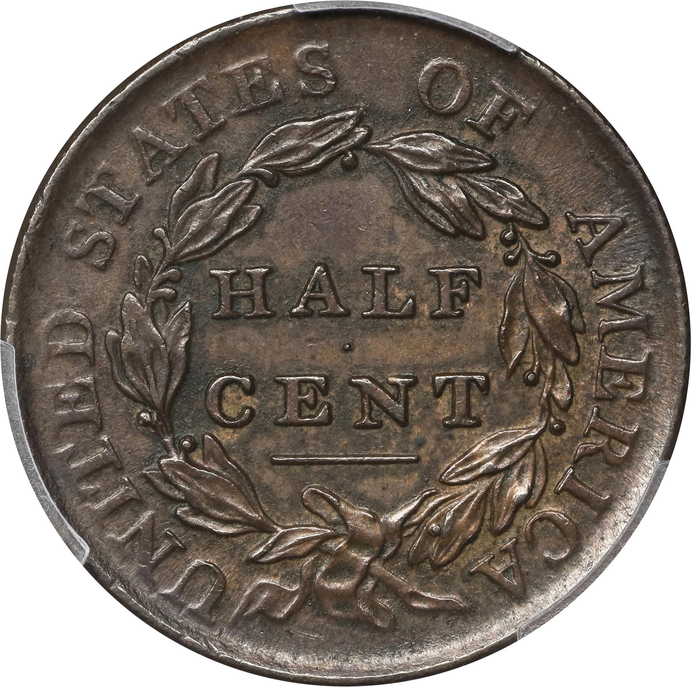 image for: 1809 Classic Head Half Cent. C-6. Rarity-1. AU-58 (PCGS).