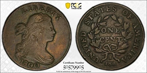 image for: 1800/79 Draped Bust Cent. S-196, B-10. Rarity-1. 80/79, Style II Hair. Fine-15 (PCGS).