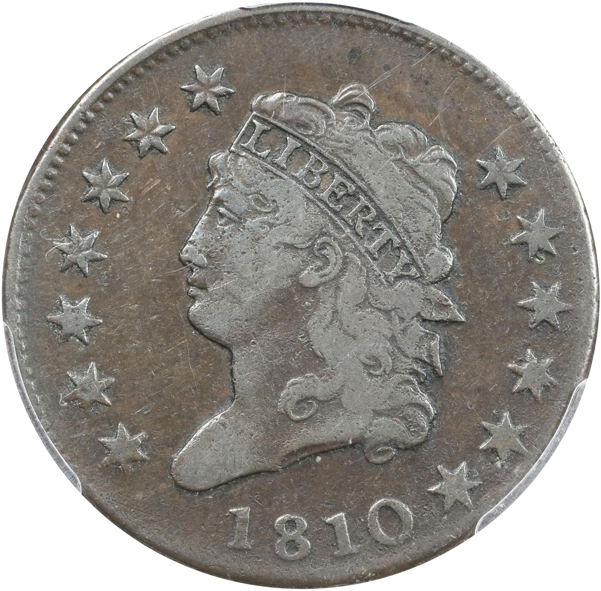 image for: 1810 Classic Head Cent. S-284, B-5. Rarity-3. Fine-15 (PCGS).