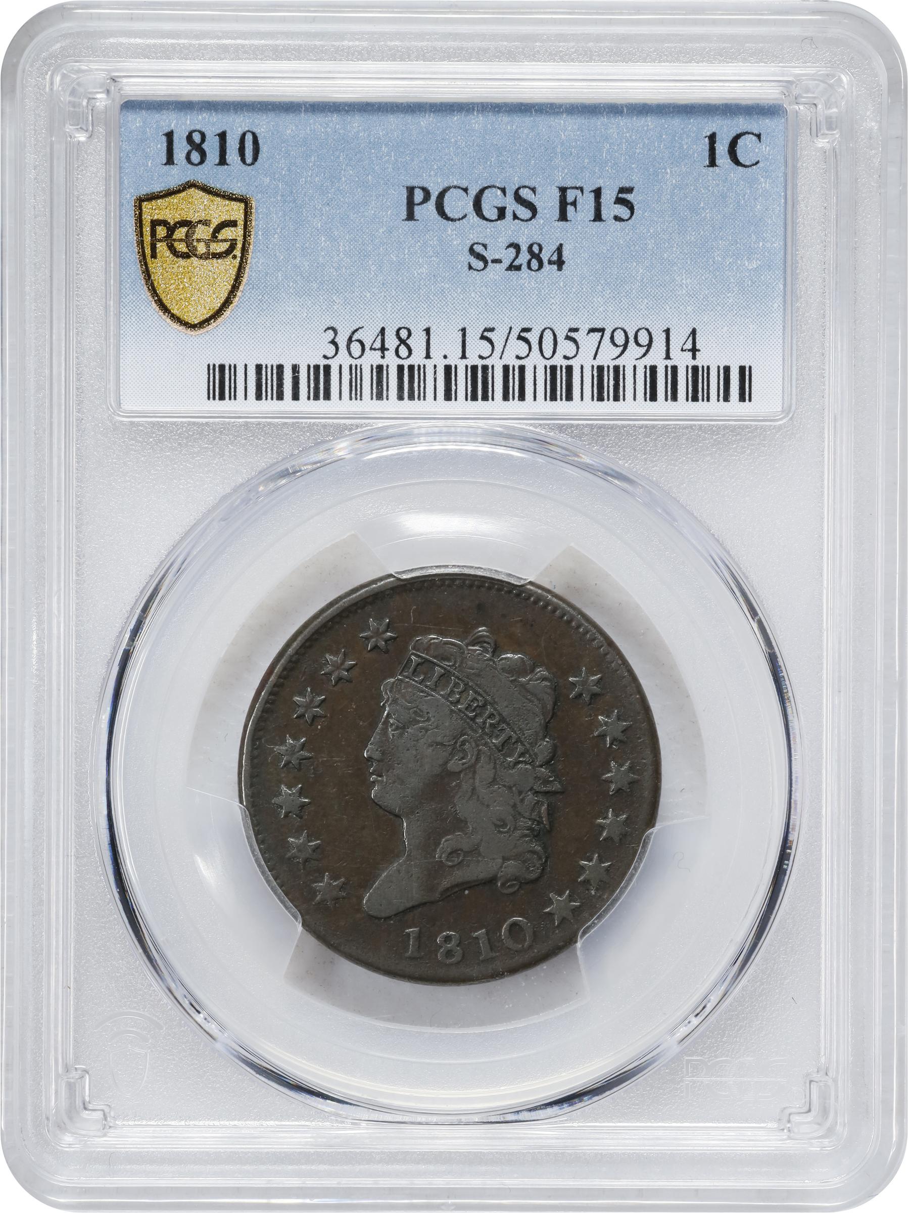 image for: 1810 Classic Head Cent. S-284, B-5. Rarity-3. Fine-15 (PCGS).