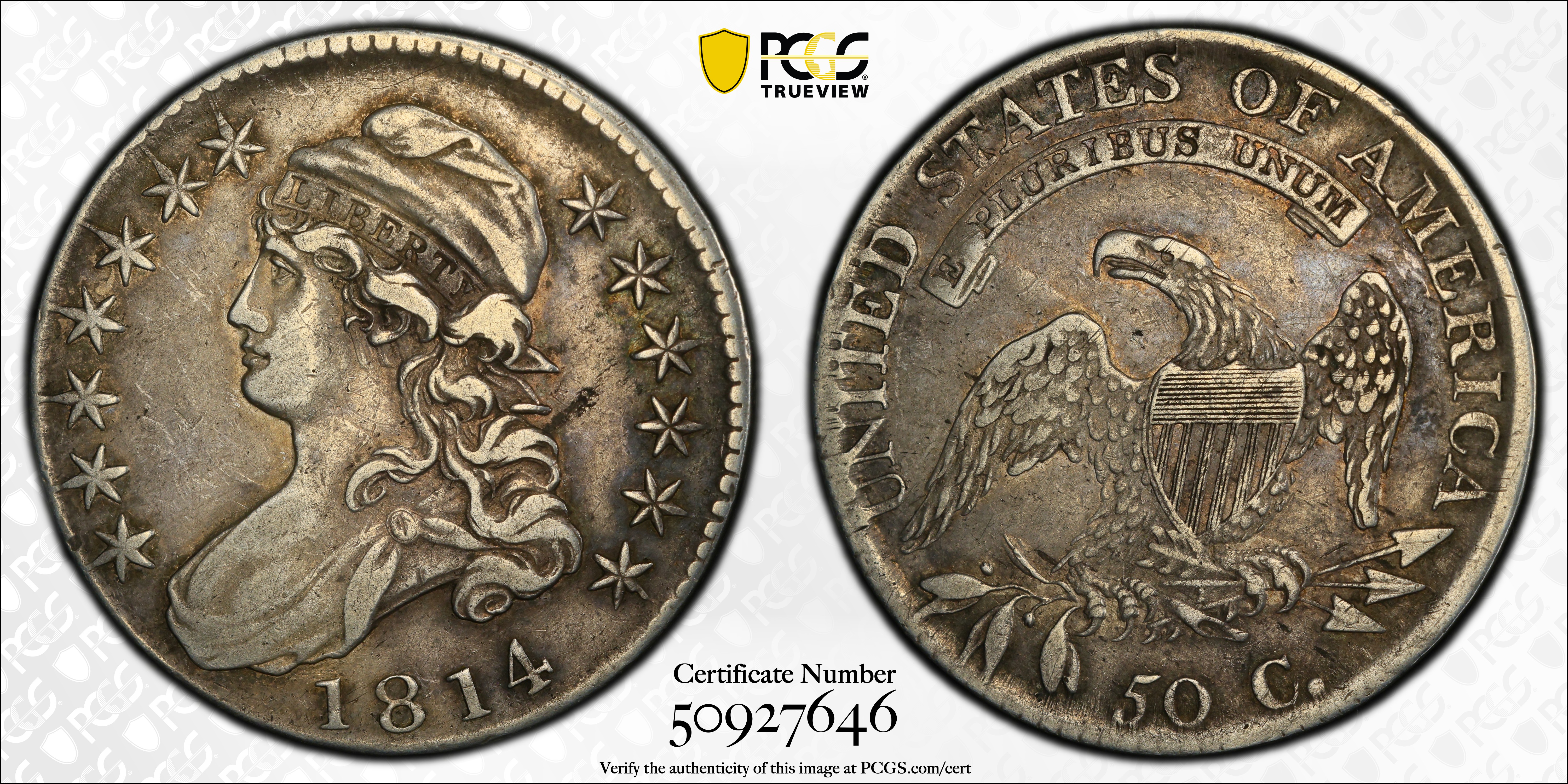 image for: 1814 Capped Bust Half Dollar. O-105a. Rarity-4. Single Leaf Below Wing. VF-25 (PCGS).