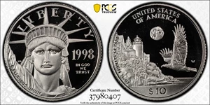 image for: 1998-W Tenth-Ounce Platinum Eagle. Proof-69 Deep Cameo (PCGS).