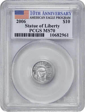 image for: 2006 Tenth-Ounce Platinum Eagle. 10th Anniversary. MS-70 (PCGS).