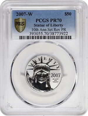image for: 2007-W Half-Ounce Platinum Eagle. 10th Anniversary Set. Reverse Proof-70 (PCGS).