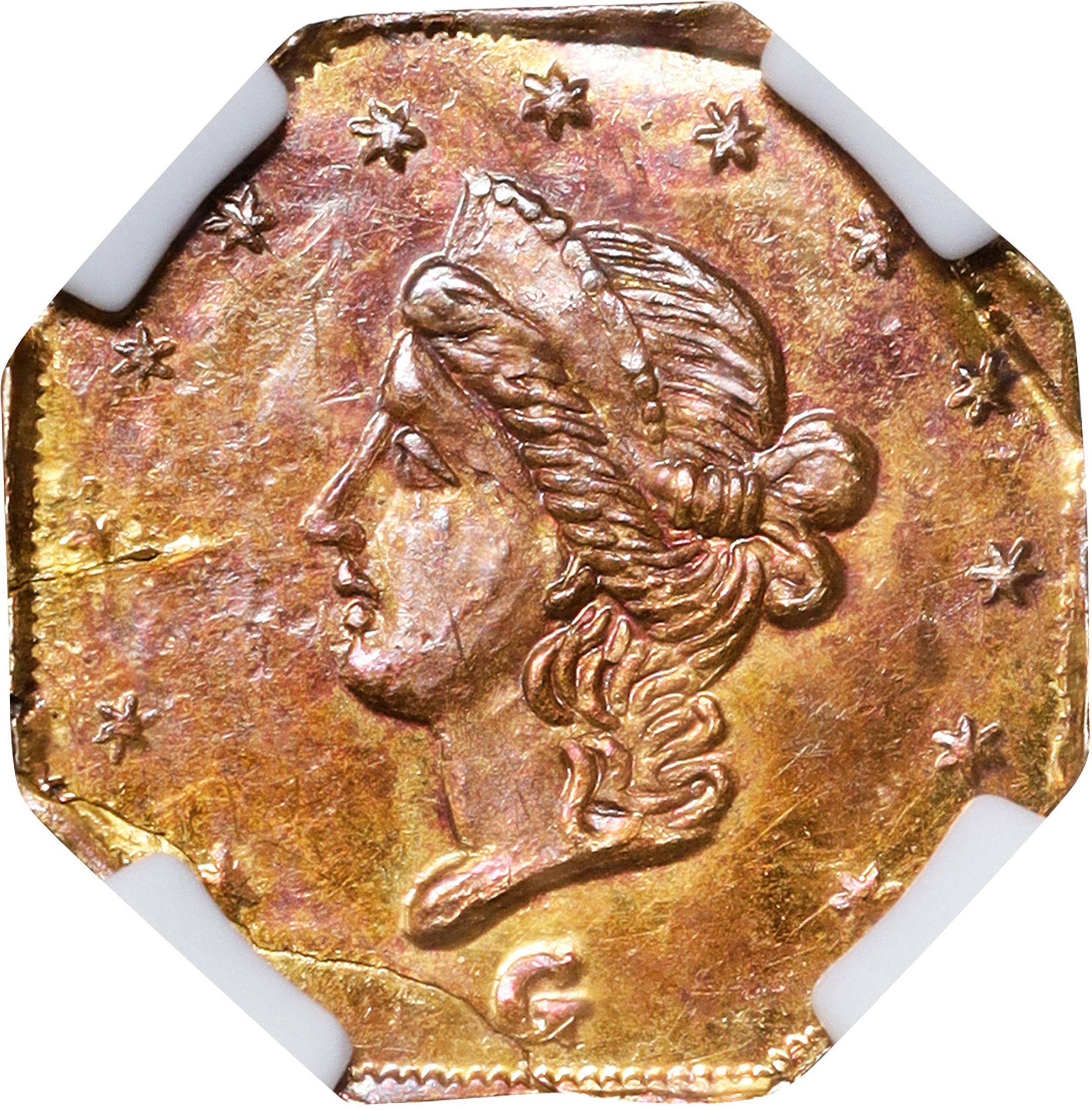 image for: 1866 Octagonal 25 Cents. BG-737. Rarity-5. Liberty Head. MS-61 (NGC).