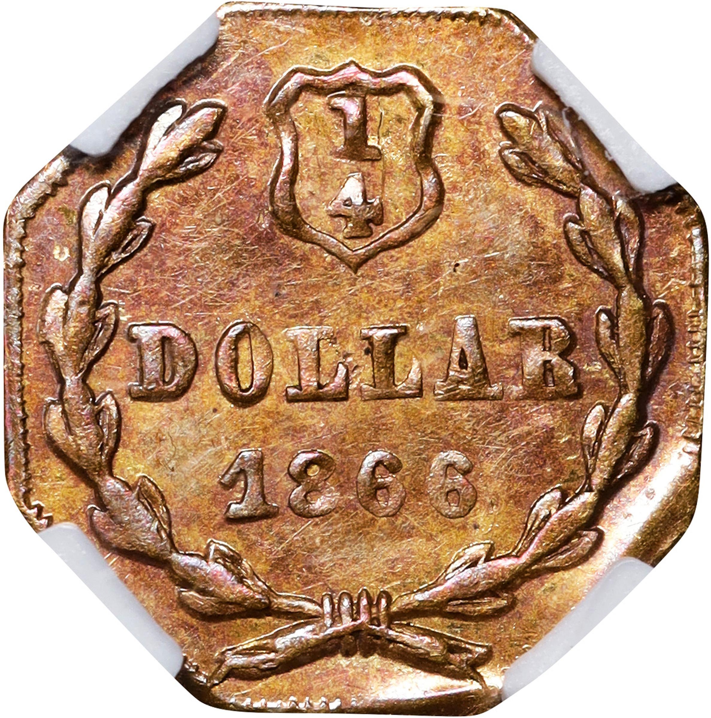 image for: 1866 Octagonal 25 Cents. BG-737. Rarity-5. Liberty Head. MS-61 (NGC).