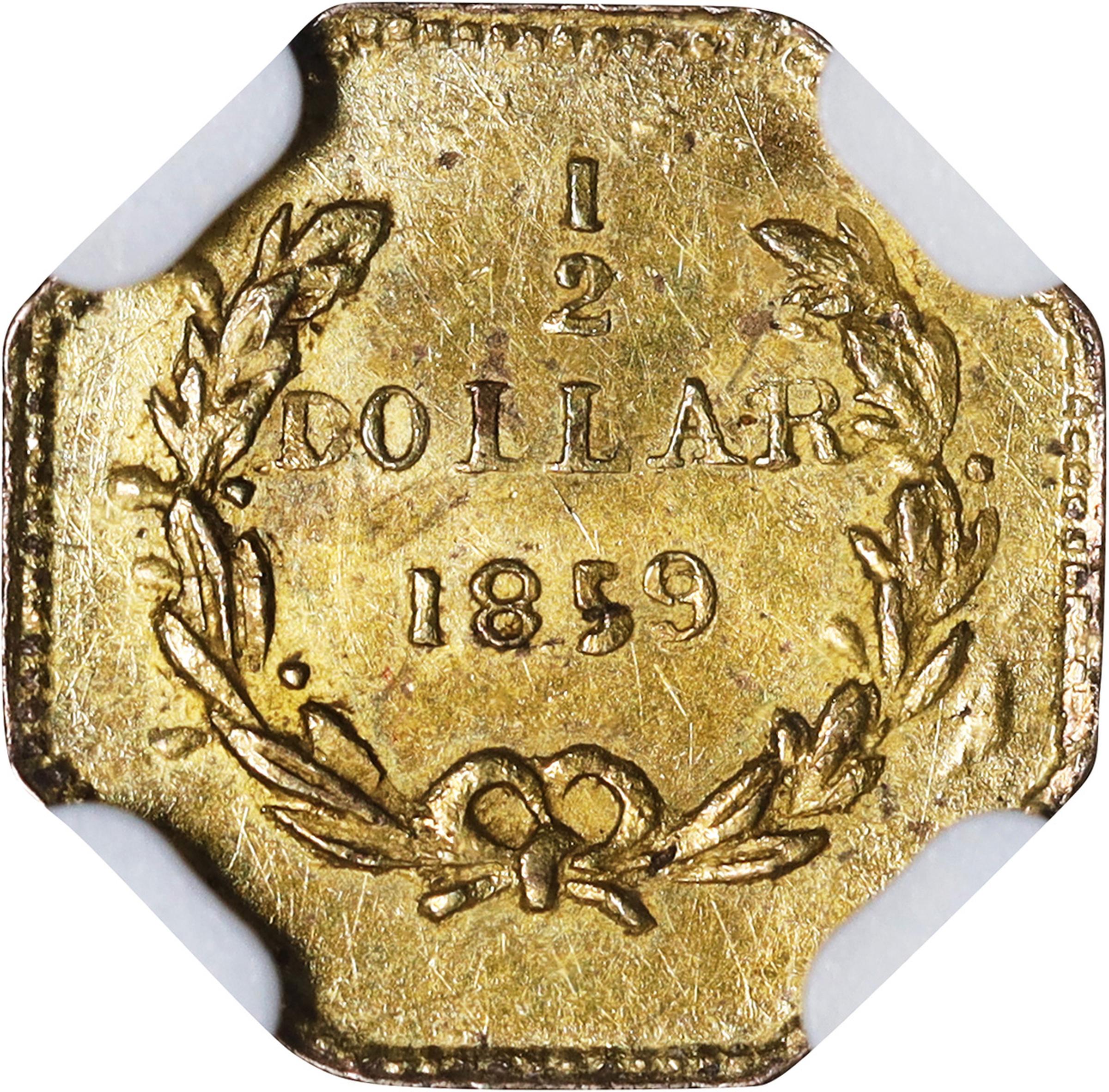 image for: 1859 Octagonal 50 Cents. BG-902. Rarity-4. Liberty Head. MS-63 (NGC).