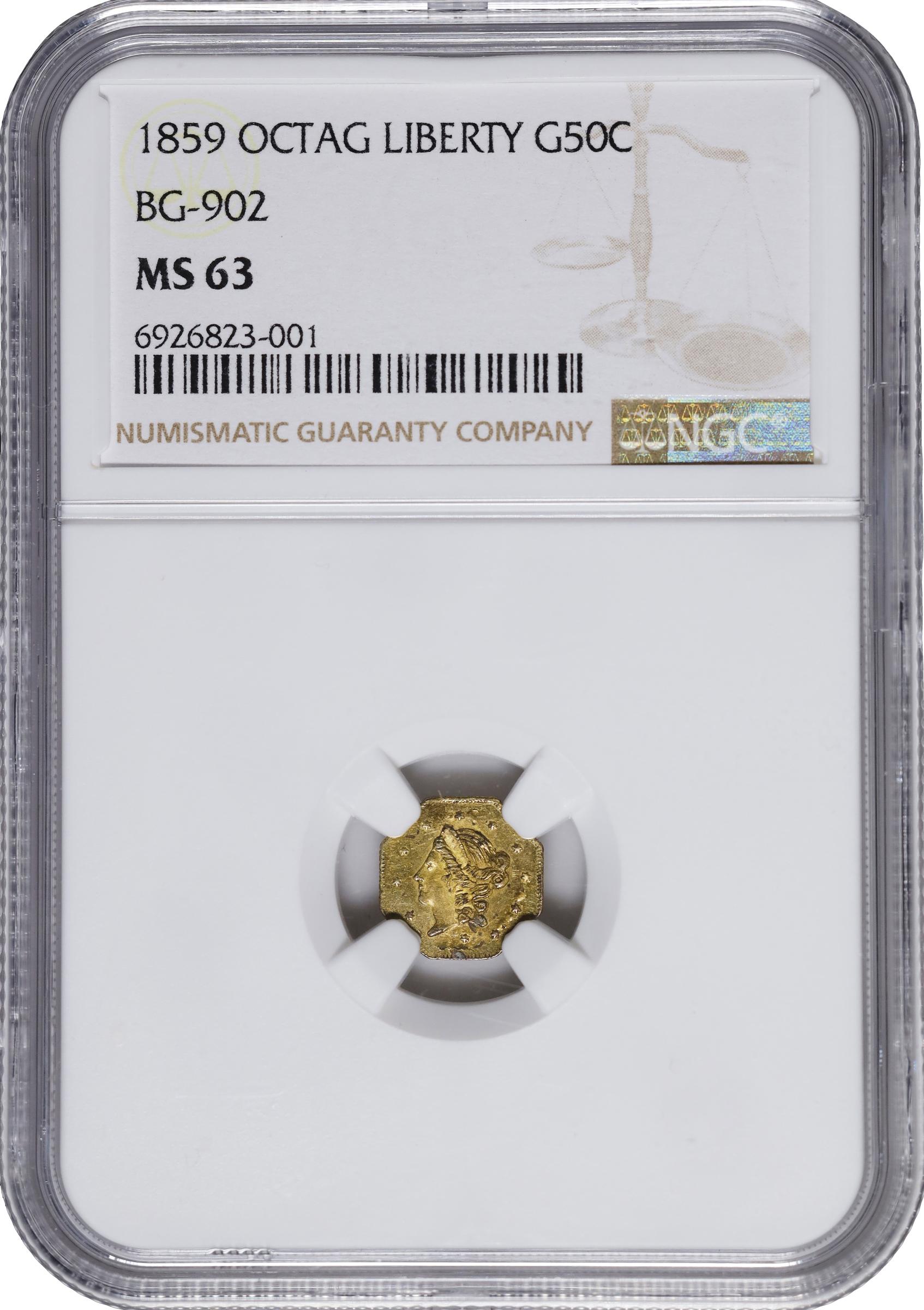 image for: 1859 Octagonal 50 Cents. BG-902. Rarity-4. Liberty Head. MS-63 (NGC).