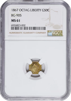 image for: 1867 Octagonal 50 Cents. BG-905. Rarity-5-. Liberty Head. MS-61 (NGC).