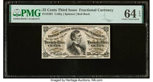 image for: Fr. 1291 25¢ Third Issue PMG Choice Uncirculated 64 EPQ....