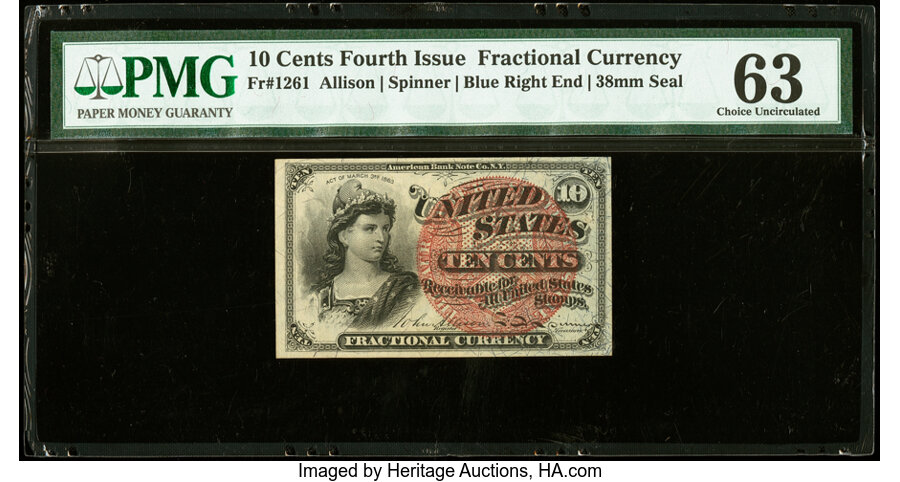 image for: Fr. 1261 10¢ Fourth Issue PMG Choice Uncirculated 63....