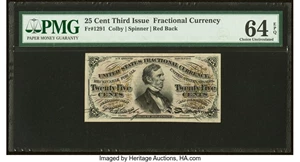 image for: Fr. 1291 25¢ Third Issue PMG Choice Uncirculated 64 EPQ....