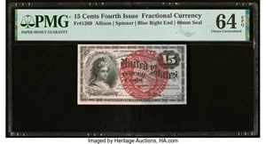 image for: Fr. 1269 15¢ Fourth Issue PMG Choice Uncirculated 64 EPQ....