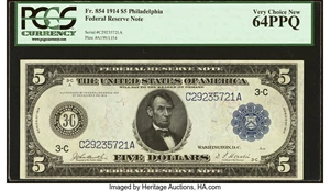 image for: Fr. 854 $5 1914 Federal Reserve Note PCGS Very Choice New 64PPQ....