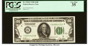 image for: Fr. 2150-F $100 1928 Federal Reserve Note. PCGS Very Fine 35....