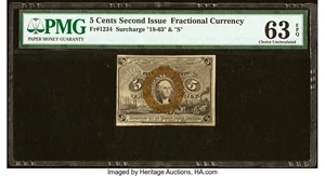 image for: Fr. 1234 5¢ Second Issue PMG Choice Uncirculated 63 EPQ....