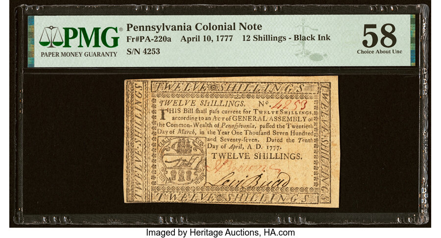 image for: Pennsylvania April 10, 1777 12s PMG Choice About Unc 58....