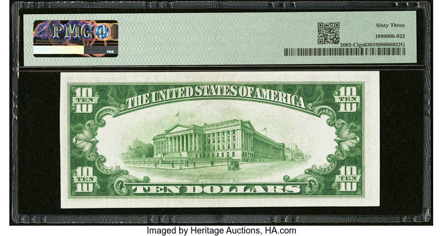 image for: Fr. 2002-C $10 1928B Light Green Seal Federal Reserve Note. PMG Choice Uncirculated 63....