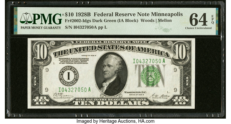 image for: Fr. 2002-I $10 1928B Federal Reserve Note. PMG Choice Uncirculated 64 EPQ....