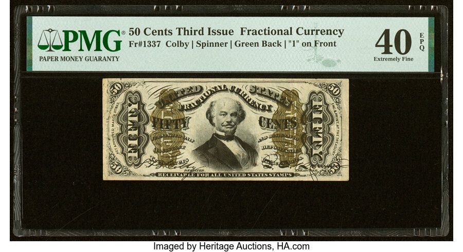 image for: Fr. 1337 50¢ Third Issue Spinner PMG Extremely Fine 40 EPQ....