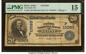 image for: Boise, ID - $20 1902 Date Back Fr. 646 The Pacific National Bank Ch. # (P)10083 PMG Choice Fine 15....