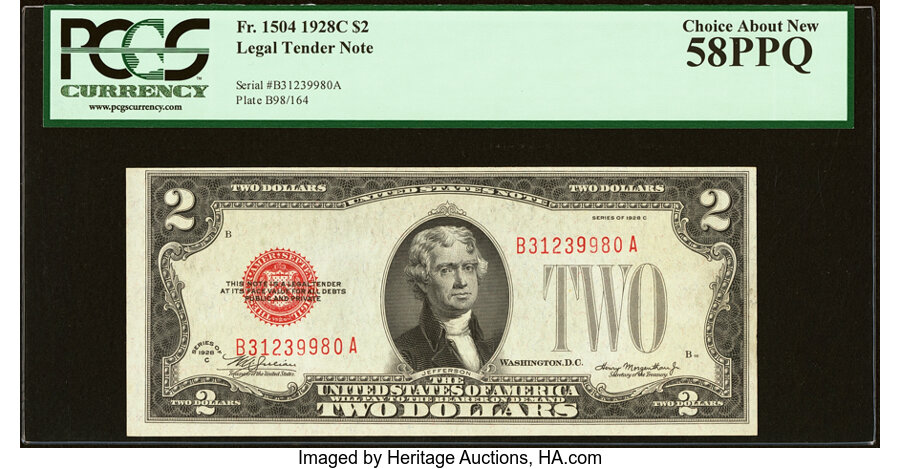 image for: Fr. 1504 $2 1928C Legal Tender Note. PCGS Choice About New 58PPQ....