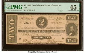image for: T54 $2 1862 PF-6 Cr. 391 PMG Choice Extremely Fine 45....
