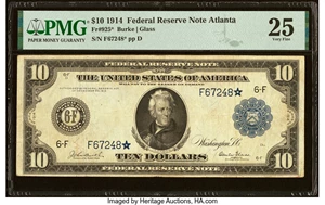 image for: Fr. 925* $10 1914 Federal Reserve Star Note PMG Very Fine 25....