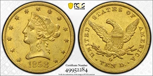 image for: 1858-O Liberty Head Eagle. Winter-1. AU-53 (PCGS).