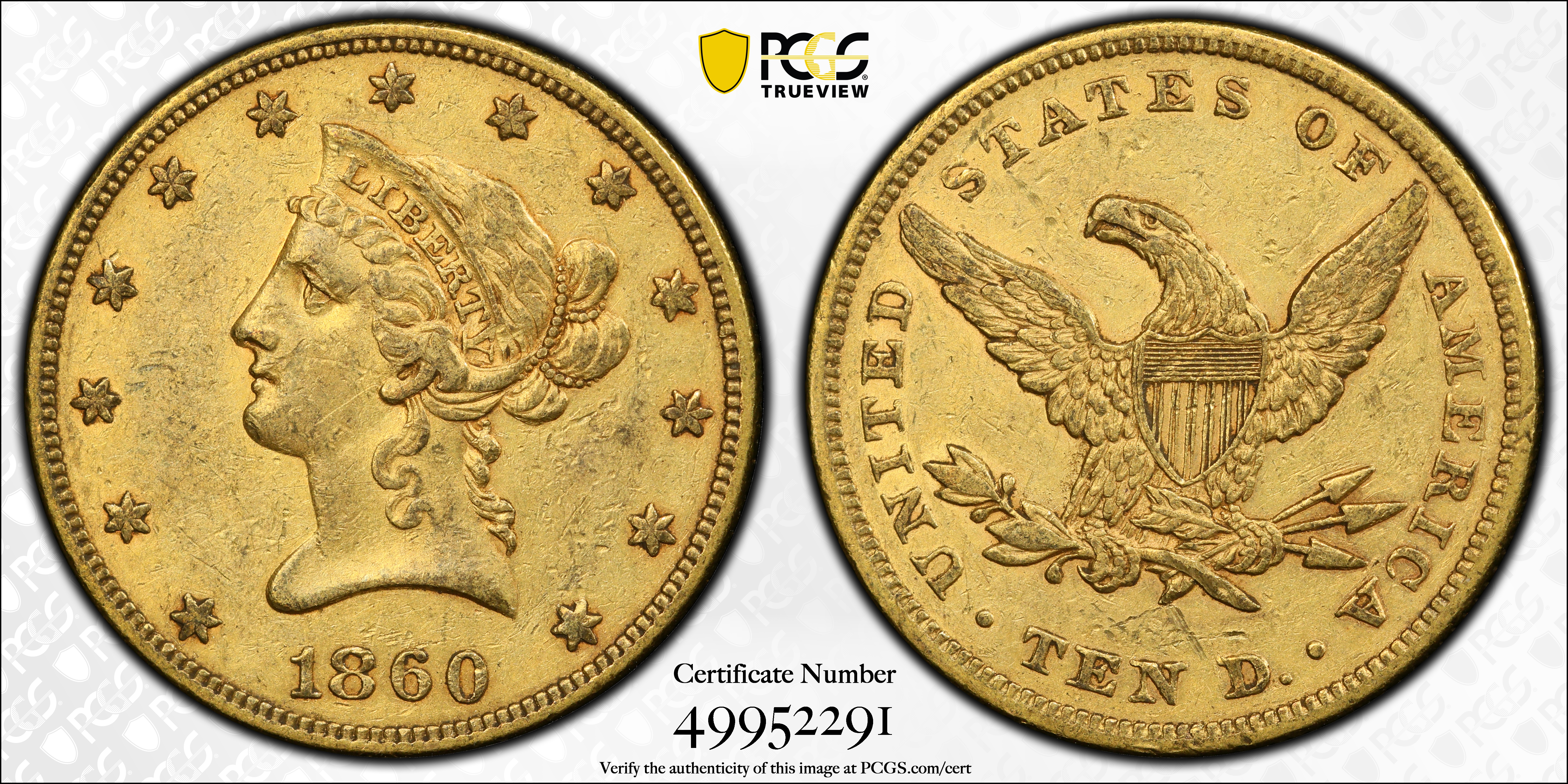 image for: 1860 Liberty Head Eagle. EF-45 (PCGS). CAC.