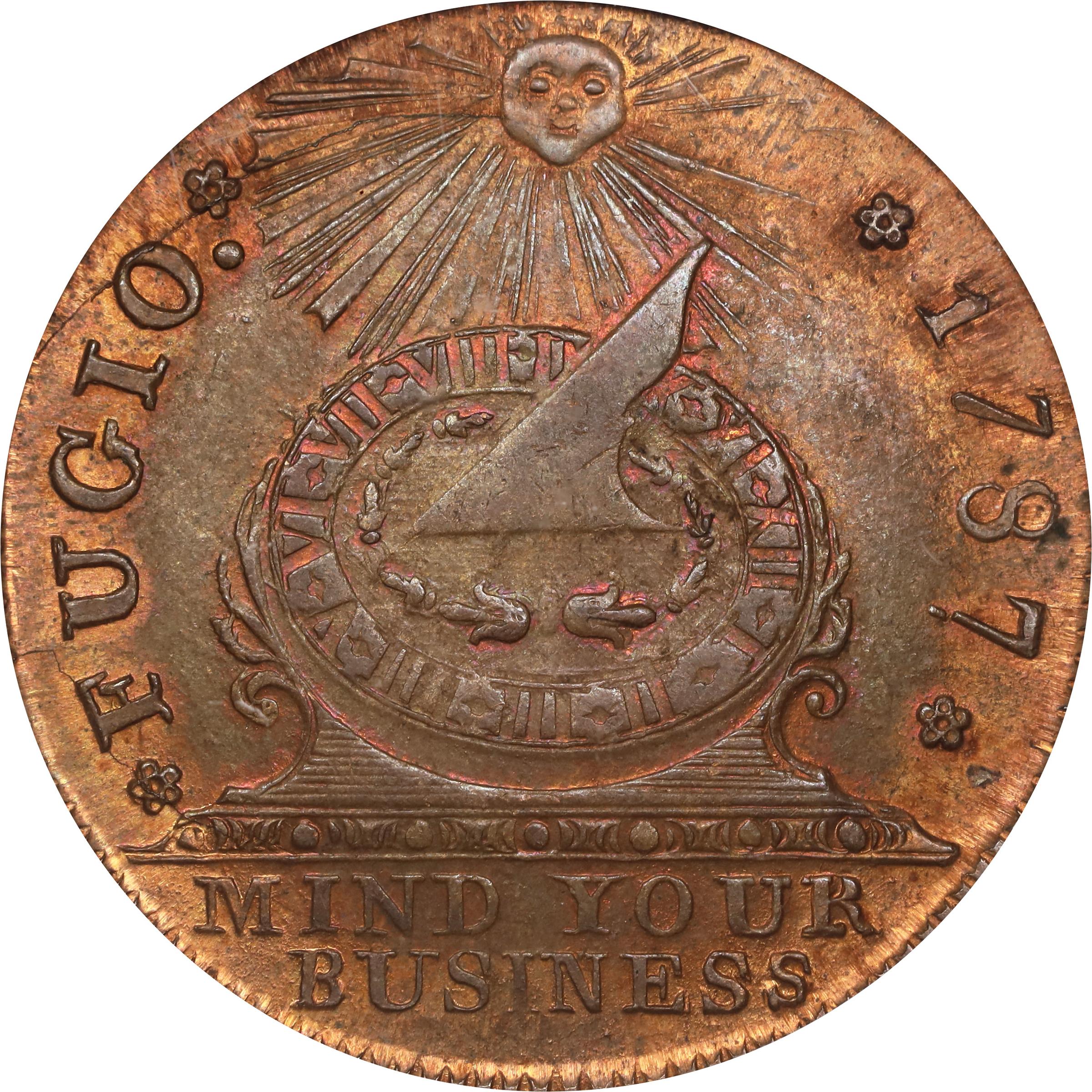 image for: "1787" (ca. 1860) Fugio Cent. "New Haven Restrike." Newman 104-FF, W-17560. Rarity-3. Copper. MS-65 RB (PCGS). CAC.