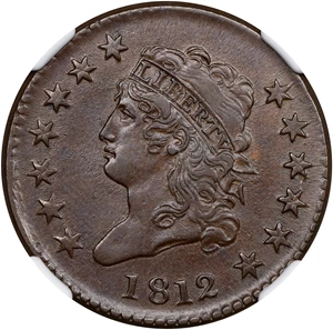 image for: 1812 Classic Head Cent. S-288, B-3. Rarity-2. Large Date. AU-58 BN (NGC).