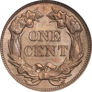 image for: 1857 Flying Eagle Cent. Type of 1857. Snow-9, FS-402. Obverse Die Clash with Liberty Seated Half Dollar Die. MS-64 (NGC).