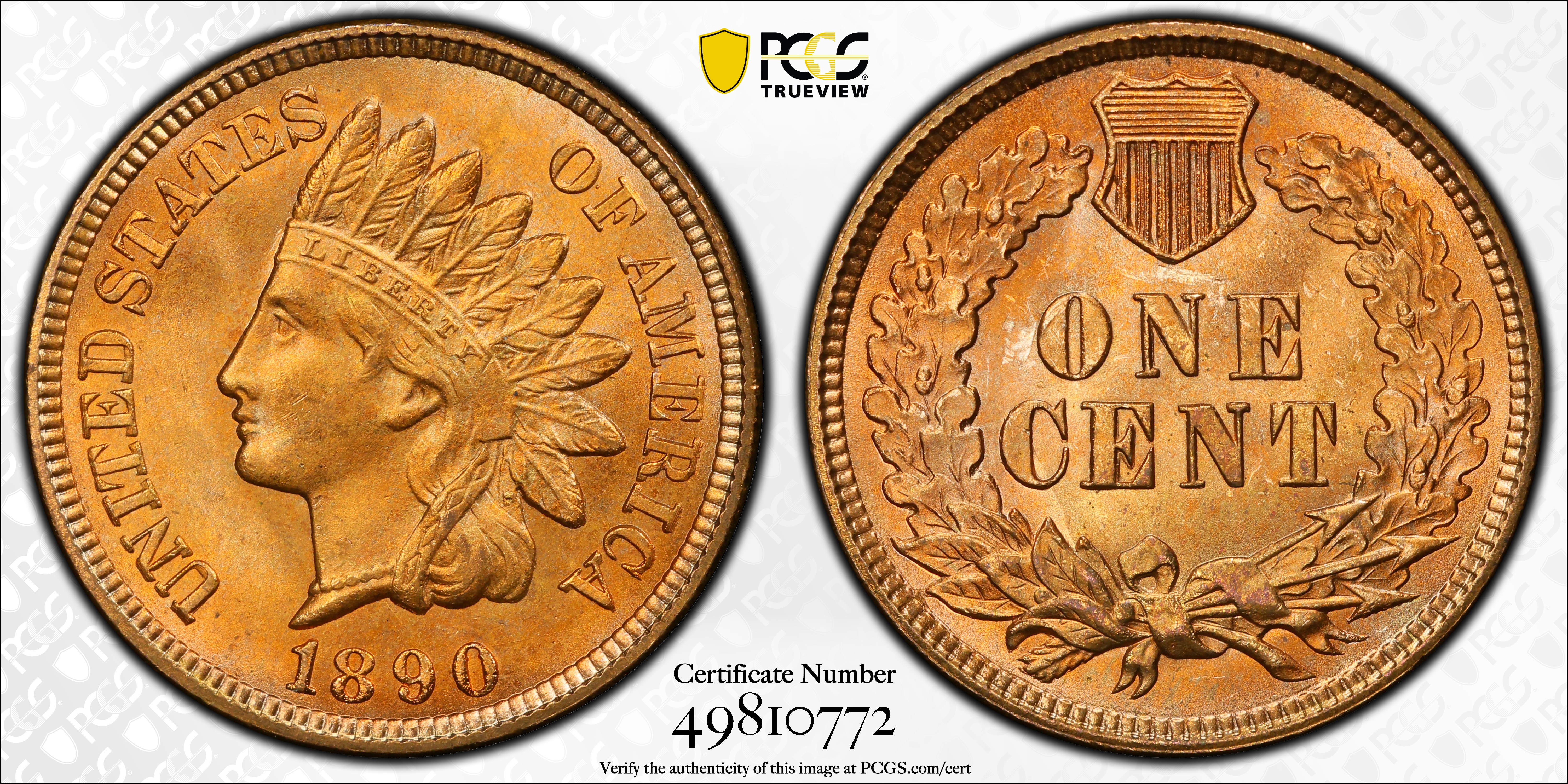 image for: 1890 Indian Cent. Snow-1, FS-101. Quadrupled Die Obverse. MS-65+ RD (PCGS). CAC.
