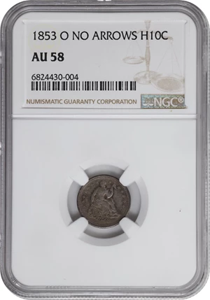 image for: 1853-O Liberty Seated Half Dime. No Arrows. V-1. AU-58 (NGC).