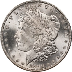 image for: 1880-CC GSA Morgan Silver Dollar. VAM-7. Hit List 40. 8/7, Reverse of 1878. MS-65+ (NGC). CAC.
