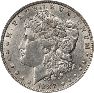 image for: 1888-O Morgan Silver Dollar. VAM-4. Top 100 Variety. Doubled Die Obverse, Hot Lips. AU-55 (NGC).