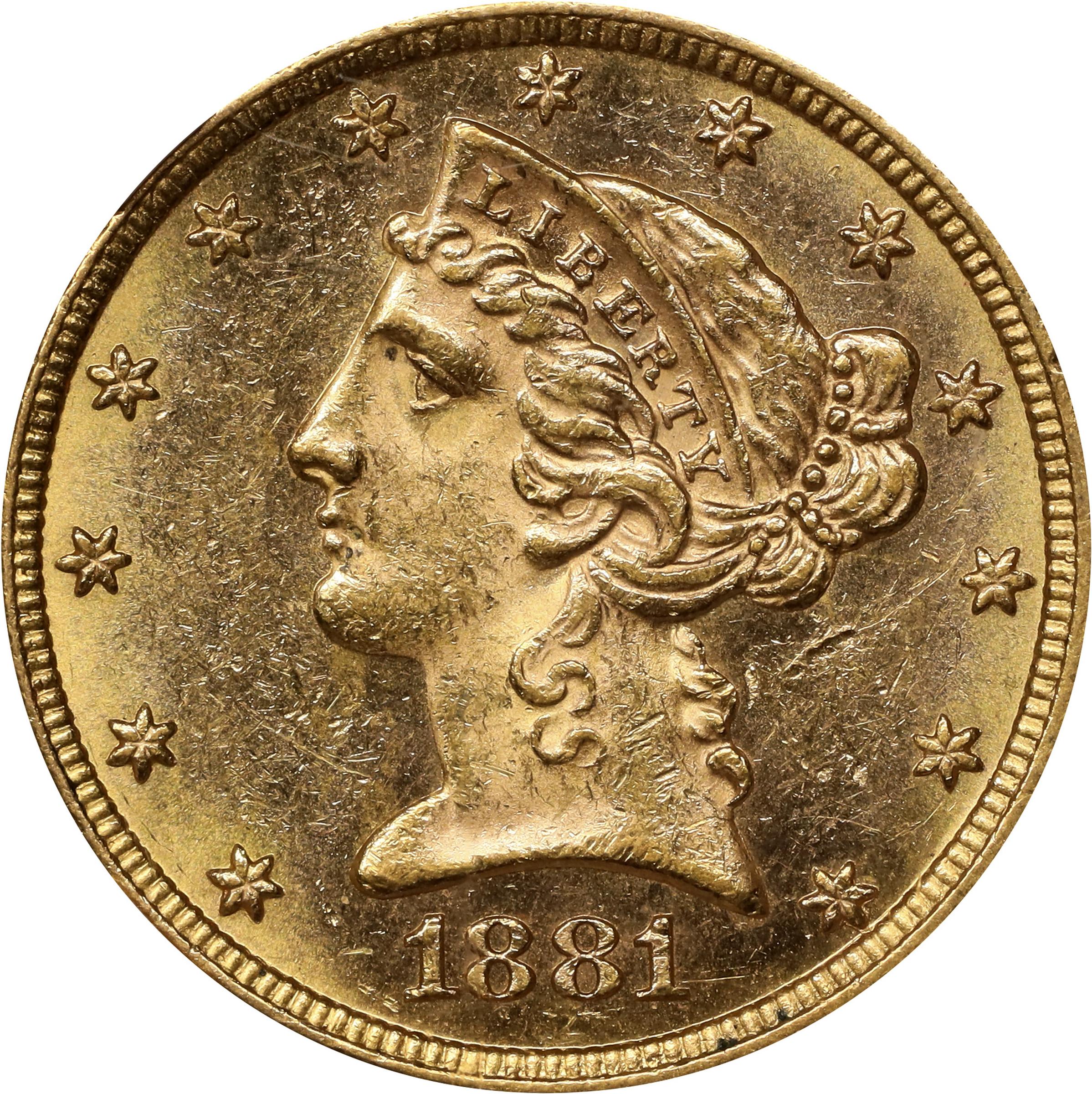 image for: 1881 Liberty Head Half Eagle. MS-62 PL (NGC).